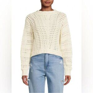NWT ELIE. ELIE TAHARI Eyelet Knit Pullover Sweater Ivory 100% Cotton Size LARGE